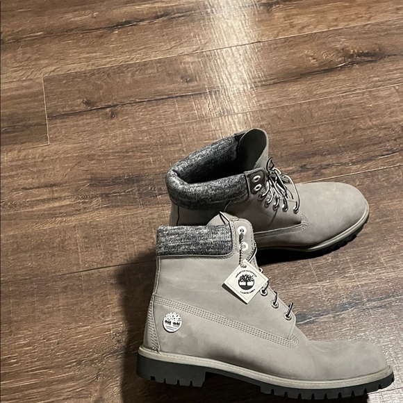 Timberland Gray Nubuck Lace-Up Men’s Ankle Boots with Knit Collar - Picture 3 of 7